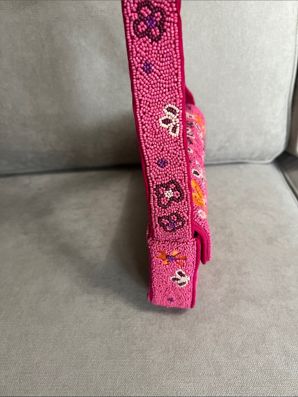 Lulu's Hand-Beaded Pink Floral Shoulder Bag with Orange Accents - Picture 3 of 3